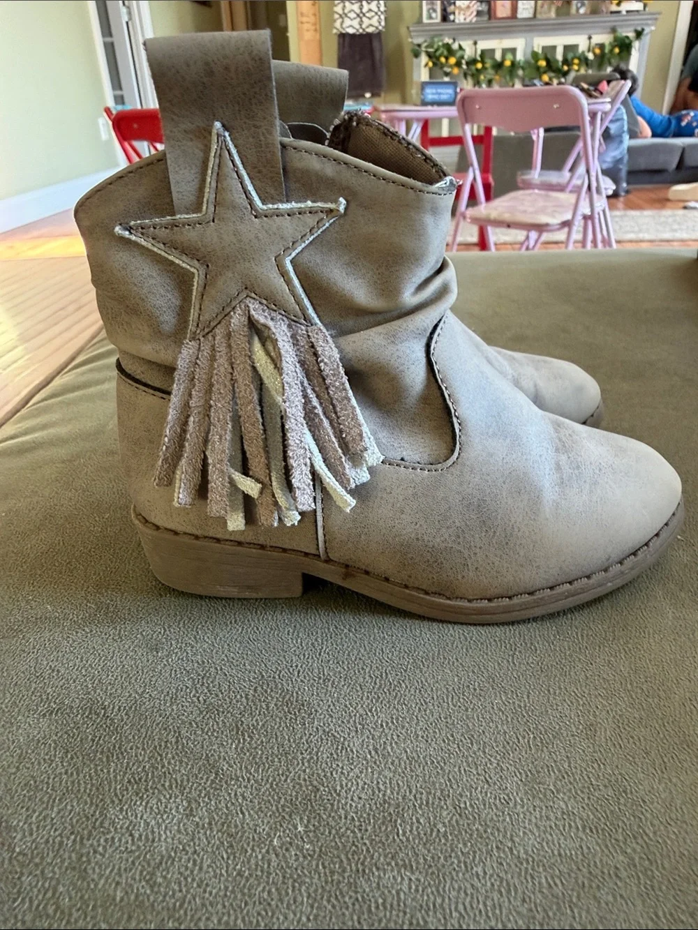 wonder nation Beige Star Tassel Ankle Boots for Kids
